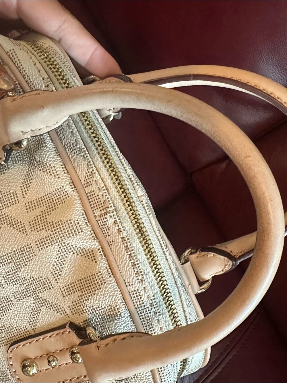 EUC Michael Kors Beige and Cream Signature Mini Satchel - Picture 10 of 13